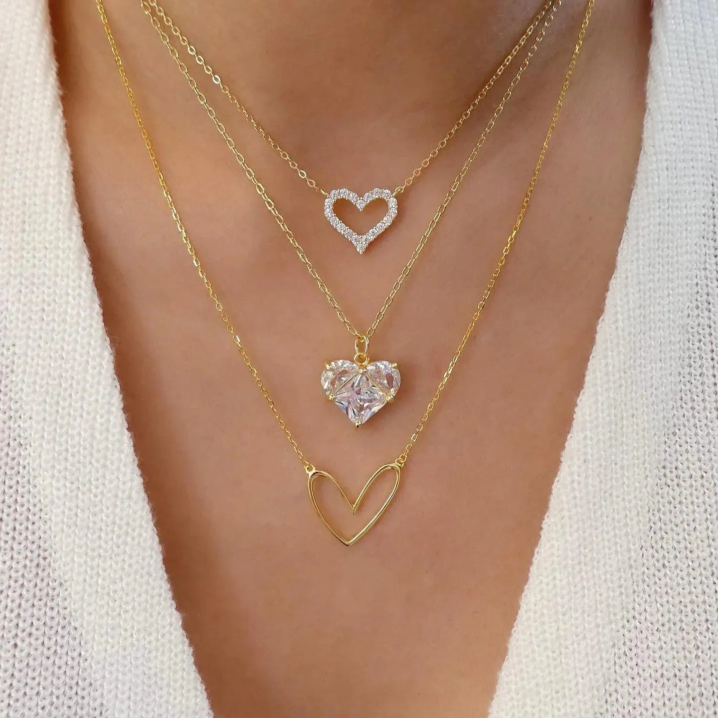 New In Fashion 14K Gold Colour Heart-Shaped Trendy Multi-Layer Fashion Necklaces For Women and Girls