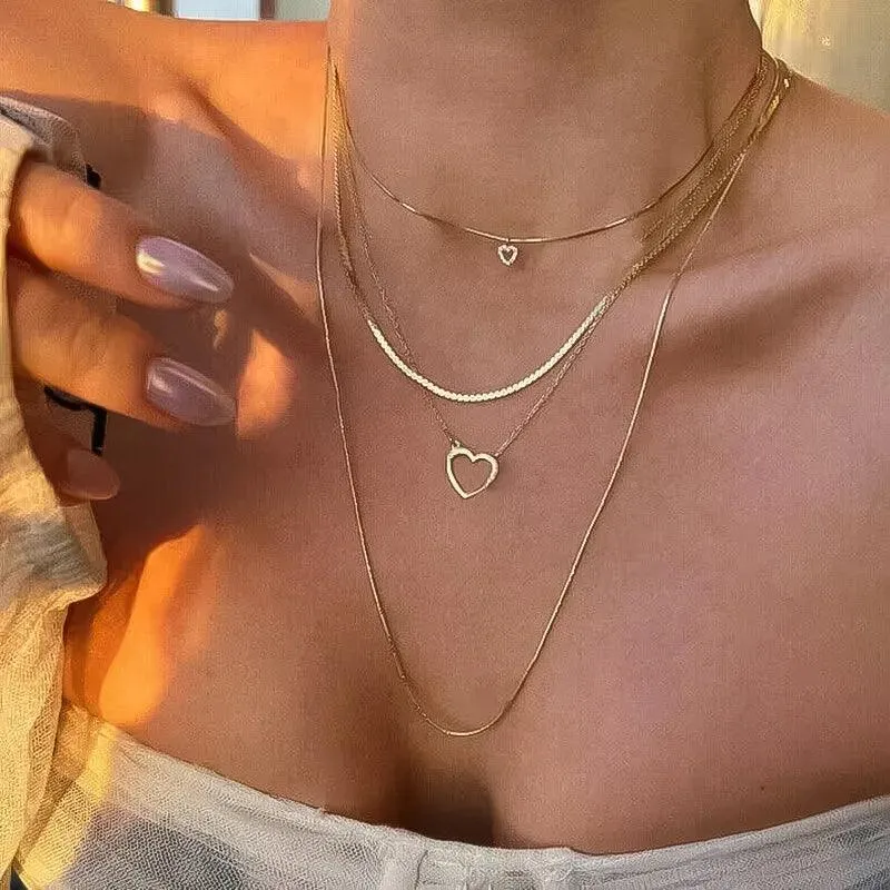 New In Fashion 14K Gold Colour Heart-Shaped Trendy Multi-Layer Fashion Necklaces For Women and Girls