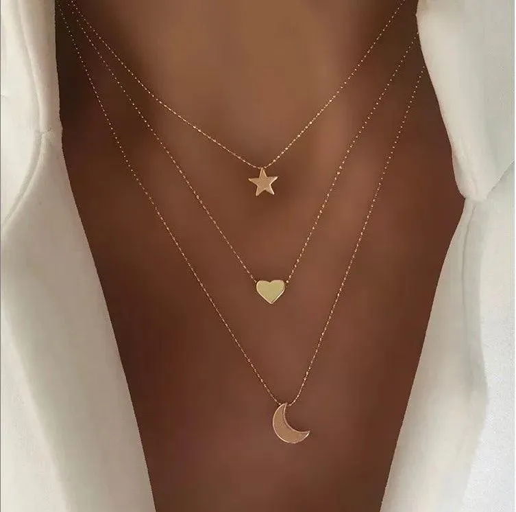 New In Fashion 14K Gold Colour Heart-Shaped Trendy Multi-Layer Fashion Necklaces For Women and Girls
