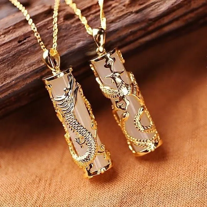 New Silver Dragon And Phoenix Shape Pendant Necklace