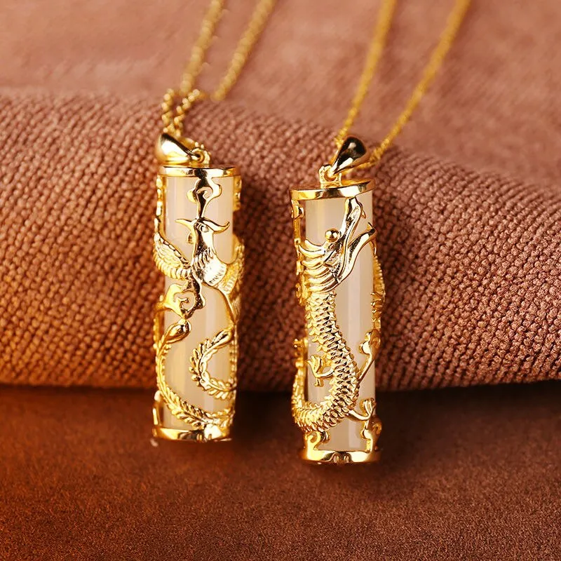 New Silver Dragon And Phoenix Shape Pendant Necklace