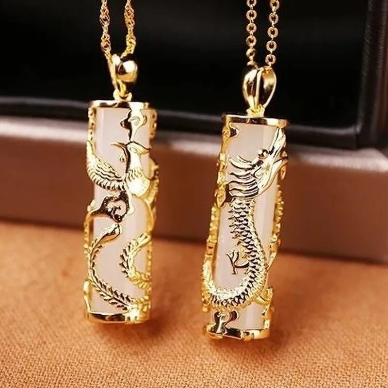 New Silver Dragon And Phoenix Shape Pendant Necklace