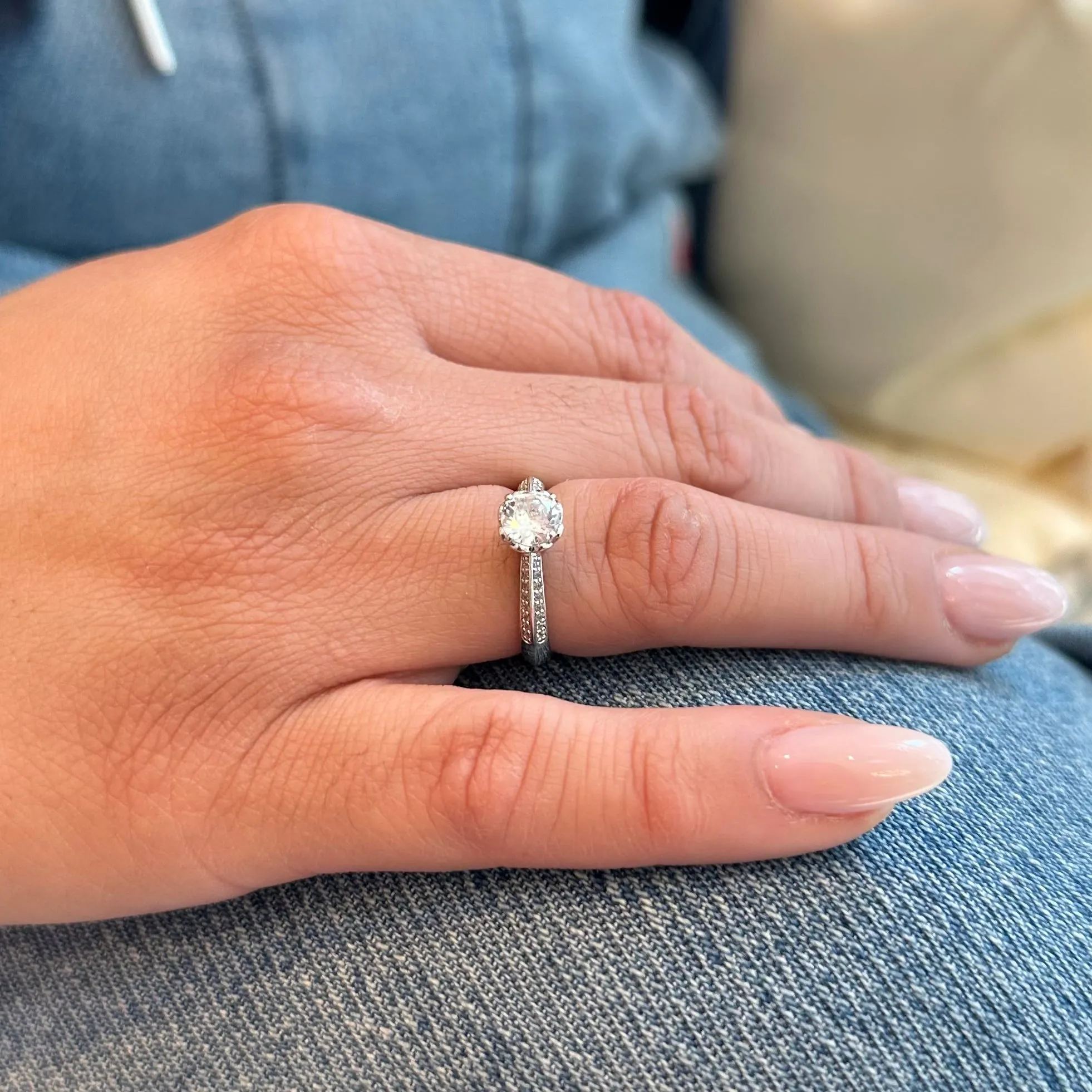 NEW SOLITARY RING | White Rhodium Fourfold Plated