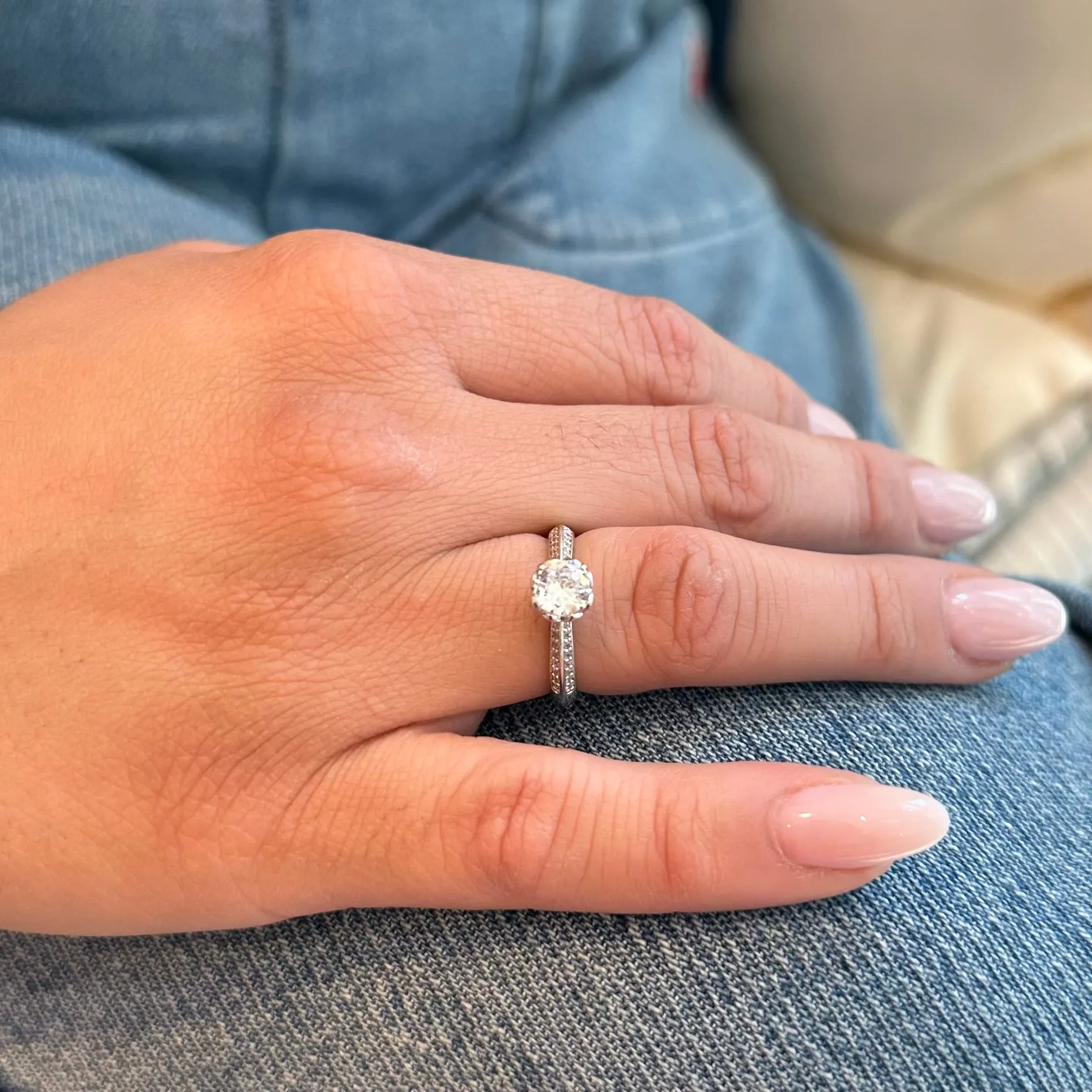 NEW SOLITARY RING | White Rhodium Fourfold Plated