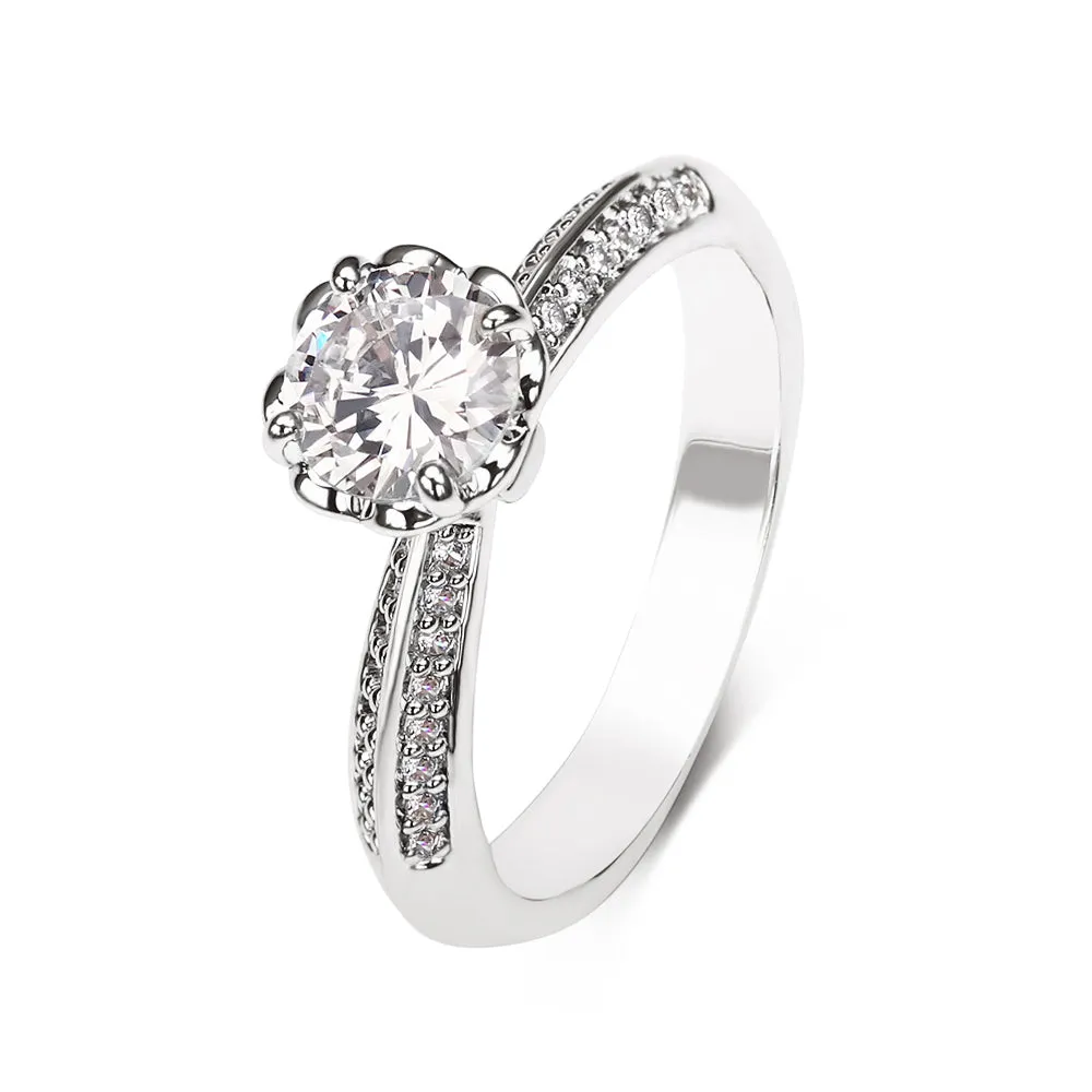 NEW SOLITARY RING | White Rhodium Fourfold Plated