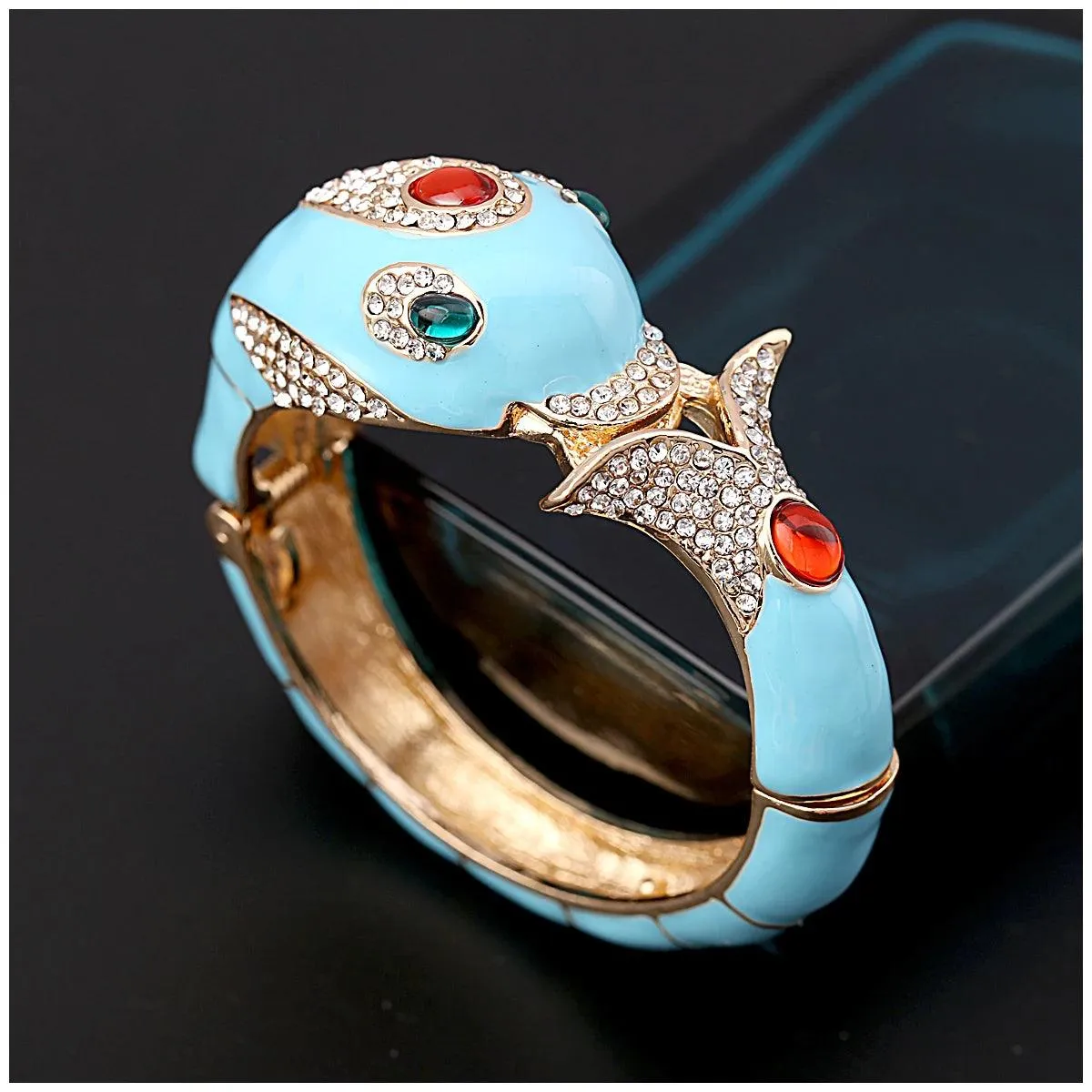 New Unique Design 6 Colours Gold Plated with Full AAA Rhinestones Dolphin Animal Enamel Statement Bracelet Bangle