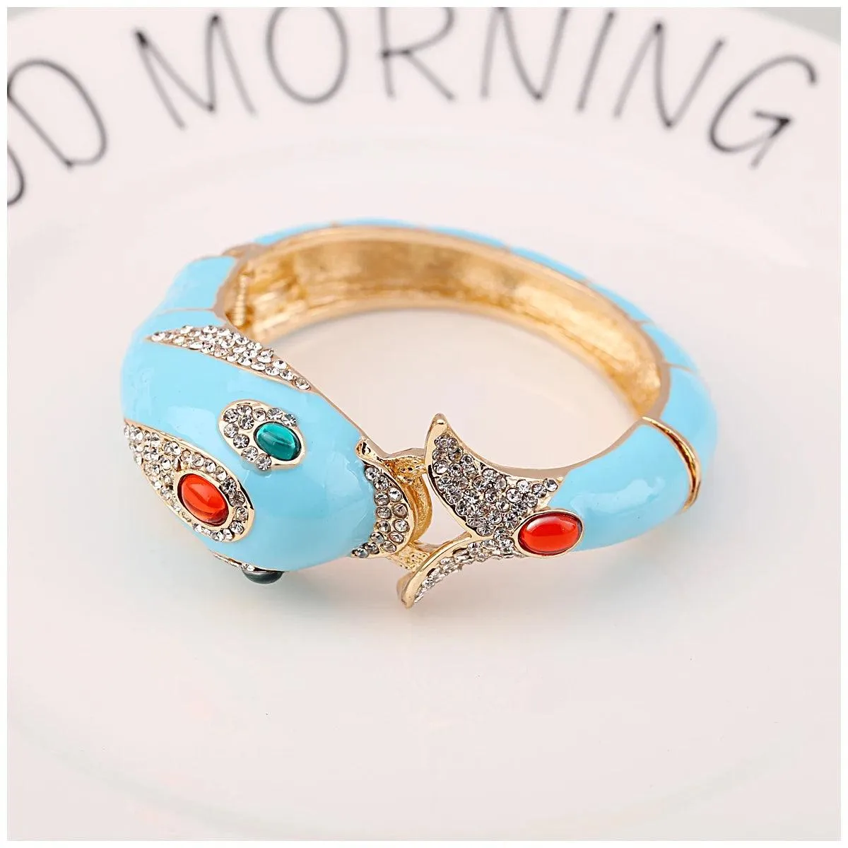 New Unique Design 6 Colours Gold Plated with Full AAA Rhinestones Dolphin Animal Enamel Statement Bracelet Bangle