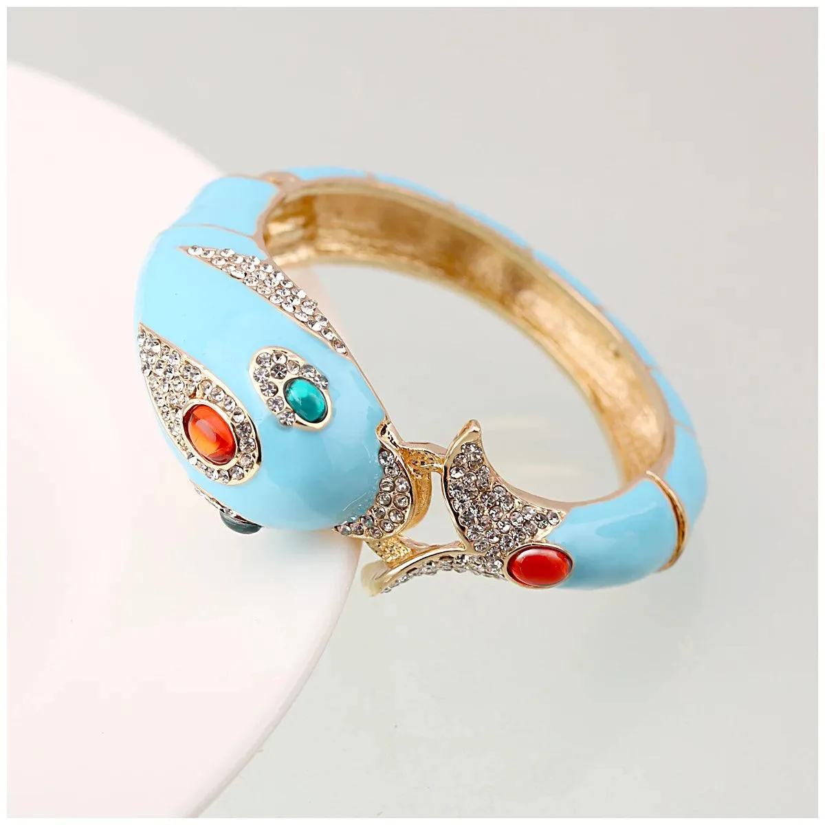 New Unique Design 6 Colours Gold Plated with Full AAA Rhinestones Dolphin Animal Enamel Statement Bracelet Bangle