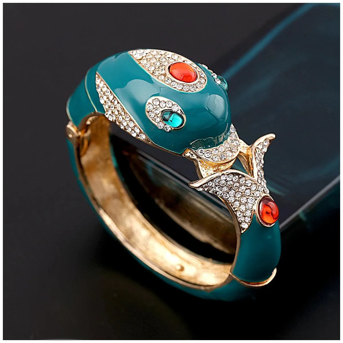 New Unique Design 6 Colours Gold Plated with Full AAA Rhinestones Dolphin Animal Enamel Statement Bracelet Bangle