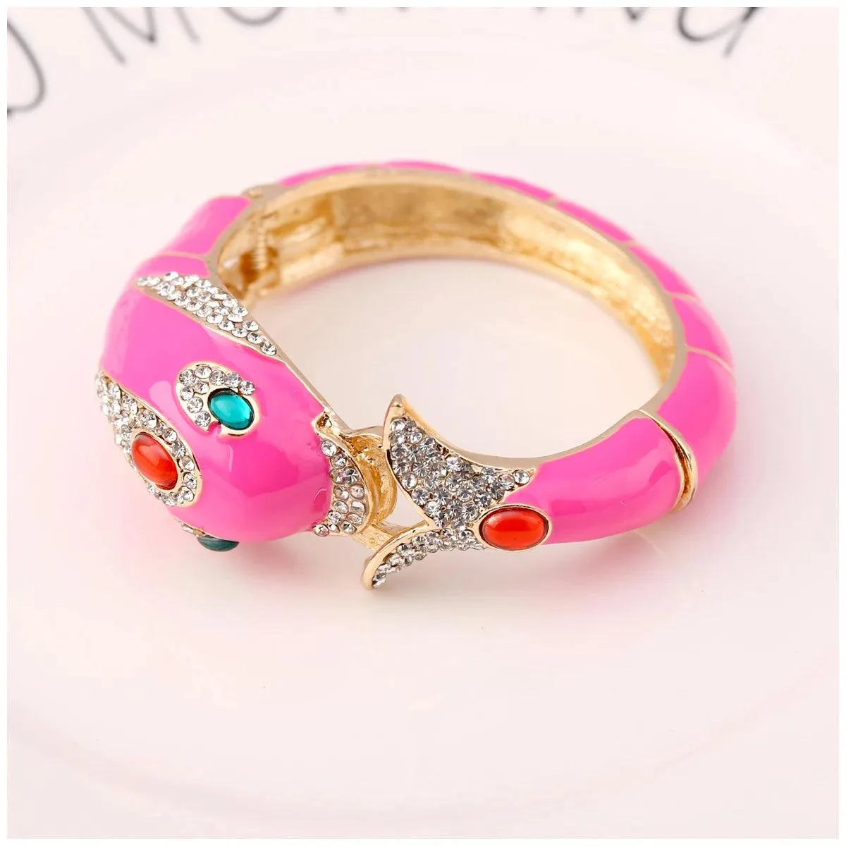 New Unique Design 6 Colours Gold Plated with Full AAA Rhinestones Dolphin Animal Enamel Statement Bracelet Bangle