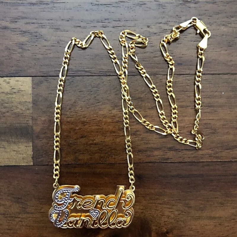 nowadaysfashion Custom Name Necklace Personalized Women Double Plated Gothic Nameplate Custom Gold Choker Necklace