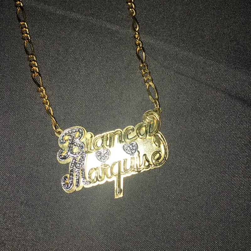 nowadaysfashion Custom Name Necklace Personalized Women Double Plated Gothic Nameplate Custom Gold Choker Necklace