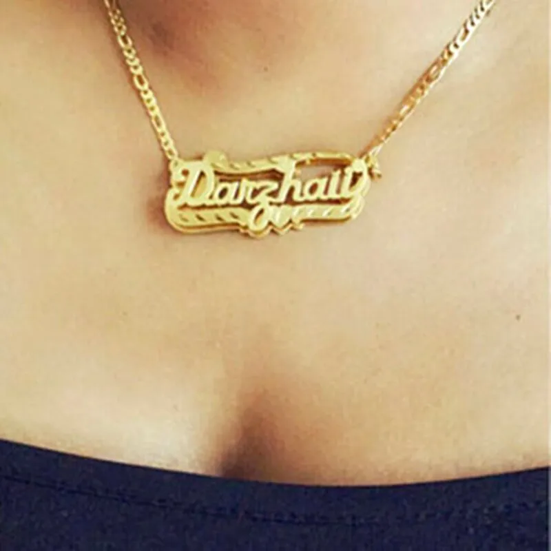 nowadaysfashion Name Necklace Double Name Plate Custom Nameplate Necklace