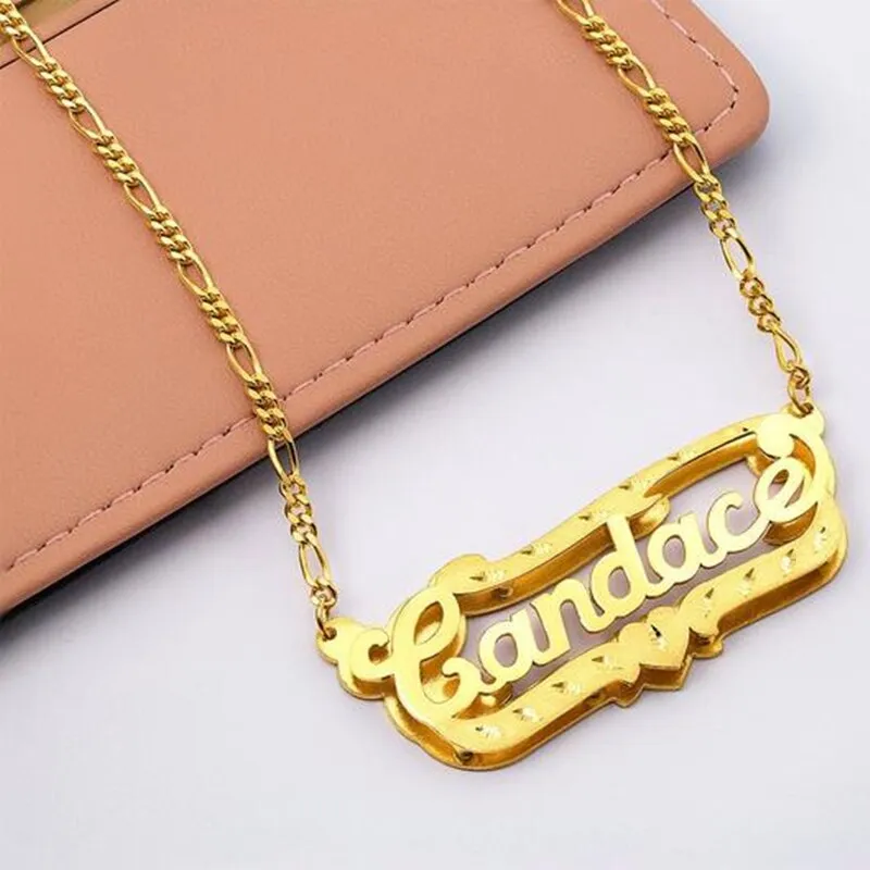 nowadaysfashion Name Necklace Double Name Plate Custom Nameplate Necklace