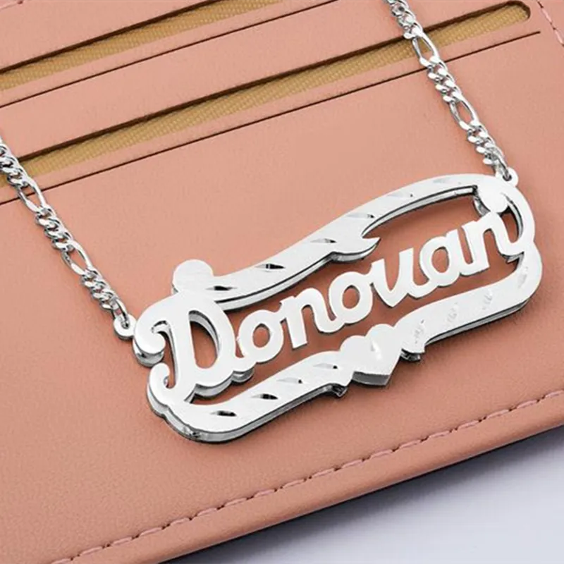 nowadaysfashion Name Necklace Double Name Plate Custom Nameplate Necklace