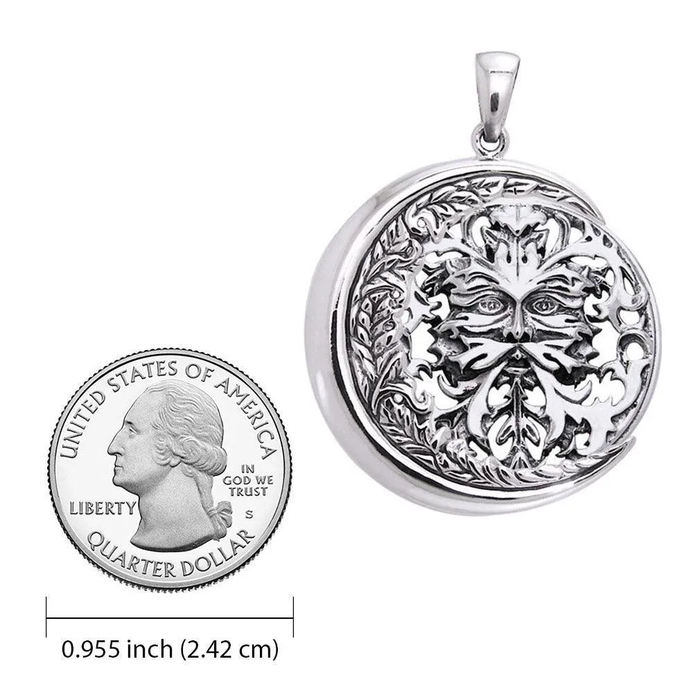 Oberon Zell Green Man on Crescent Moon Sterling Silver Pendant TPD6131