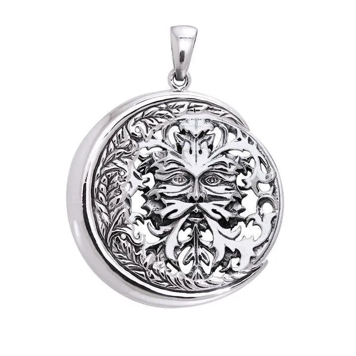 Oberon Zell Green Man on Crescent Moon Sterling Silver Pendant TPD6131