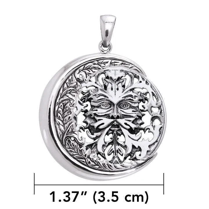 Oberon Zell Green Man on Crescent Moon Sterling Silver Pendant TPD6131