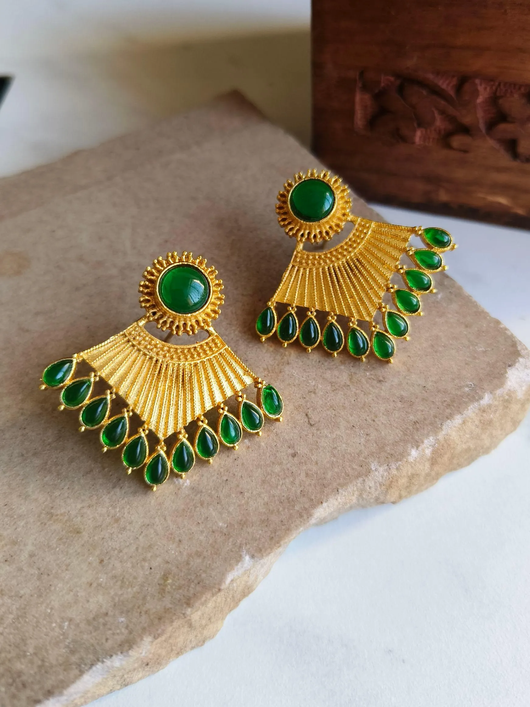 Occasion Wear Brass Gold Finish Stone Stud Earrings | Sarichka