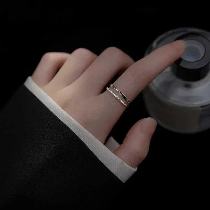 Original 925 Sterling Silver Double Lines Women Finger Rings For Sell