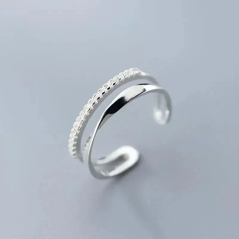 Original 925 Sterling Silver Double Lines Women Finger Rings For Sell