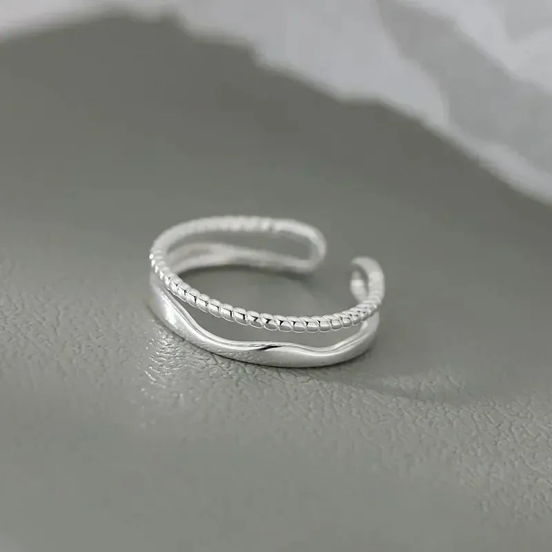 Original 925 Sterling Silver Double Lines Women Finger Rings For Sell