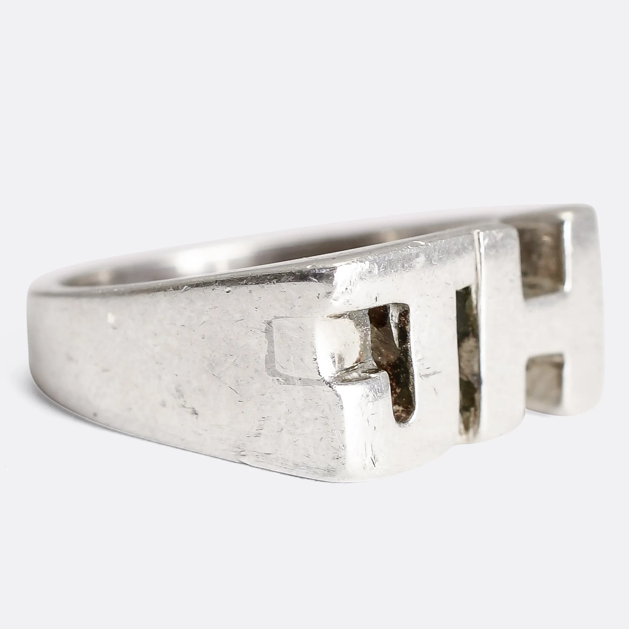 Oversized "J.H" Silver Initial Ring