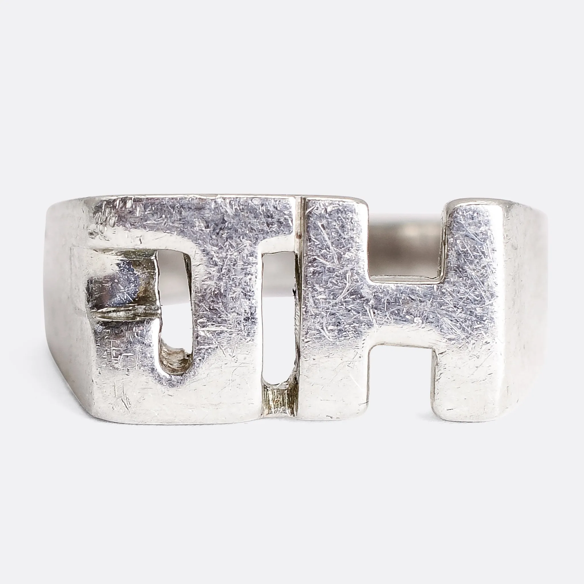 Oversized "J.H" Silver Initial Ring