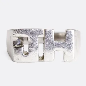 Oversized "J.H" Silver Initial Ring