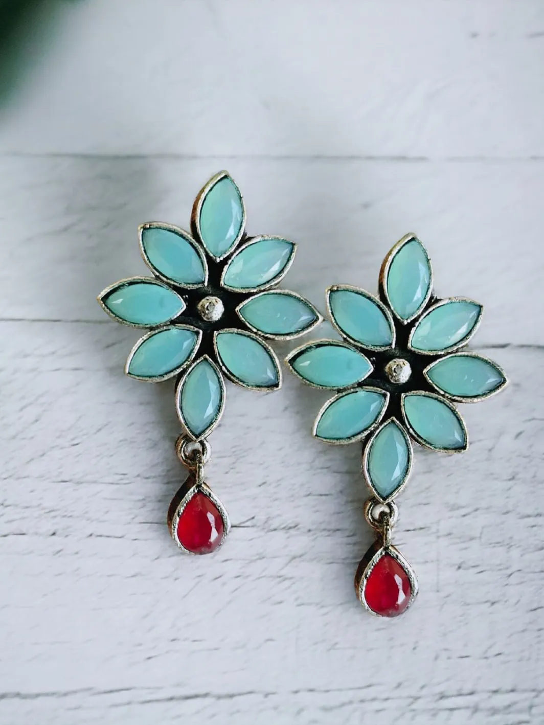 Oxidised Stone Stud Earrings for Elegant Occasions | Sarichka