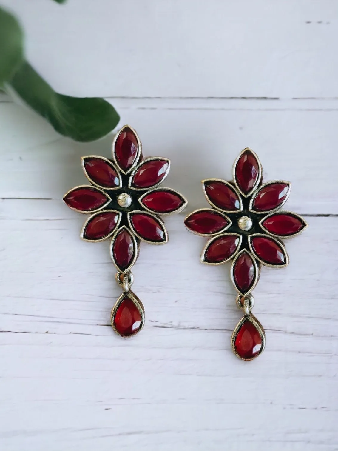 Oxidised Stone Stud Earrings for Elegant Occasions | Sarichka