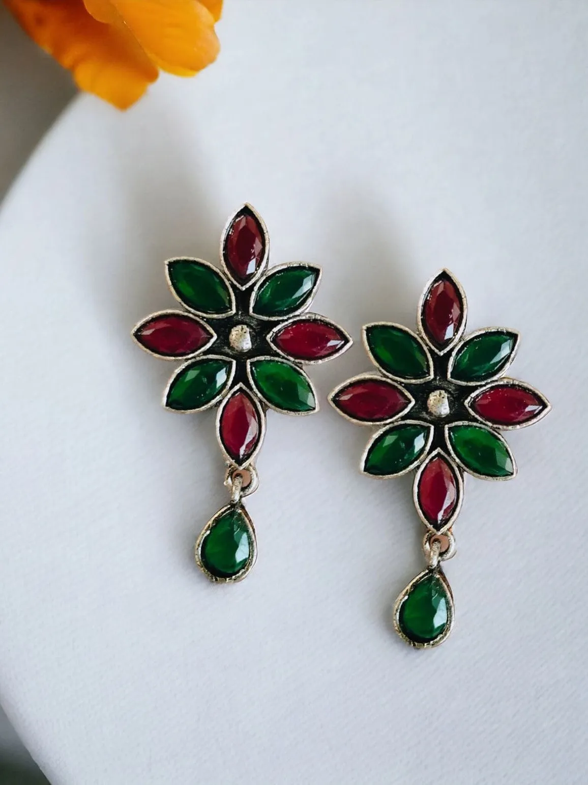 Oxidised Stone Stud Earrings for Elegant Occasions | Sarichka