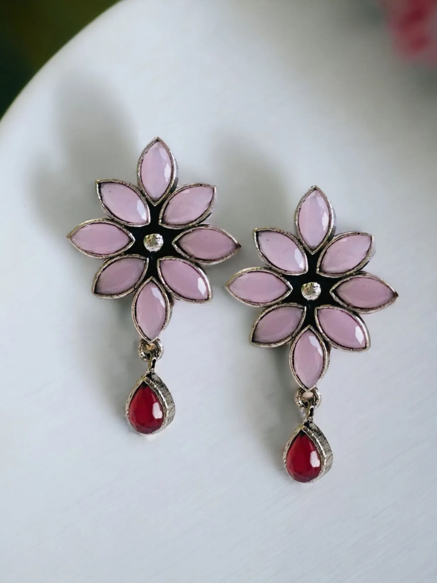 Oxidised Stone Stud Earrings for Elegant Occasions | Sarichka