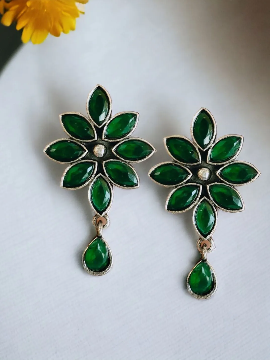 Oxidised Stone Stud Earrings for Elegant Occasions | Sarichka