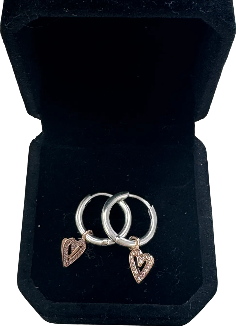 Pandora Metallic Sparkling Freehand Heart Hoop Earrings