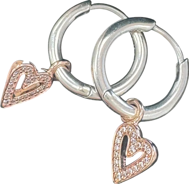 Pandora Metallic Sparkling Freehand Heart Hoop Earrings