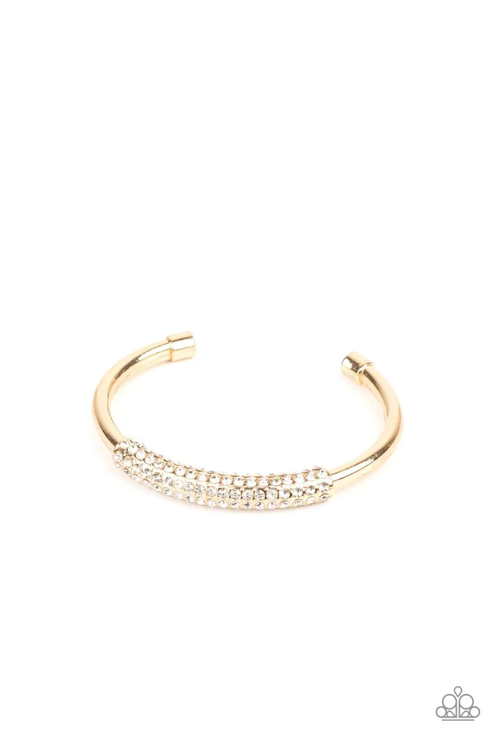 Paparazzi " Day to Day Dazzle " Gold Metal Clear/White Rhinestone Bling Cuff Bracelet