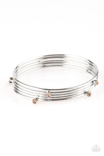 Paparazzi " Delicate Decadence " Silver Metal & Brown Rhinestone Bangle Bracelet Set of 5