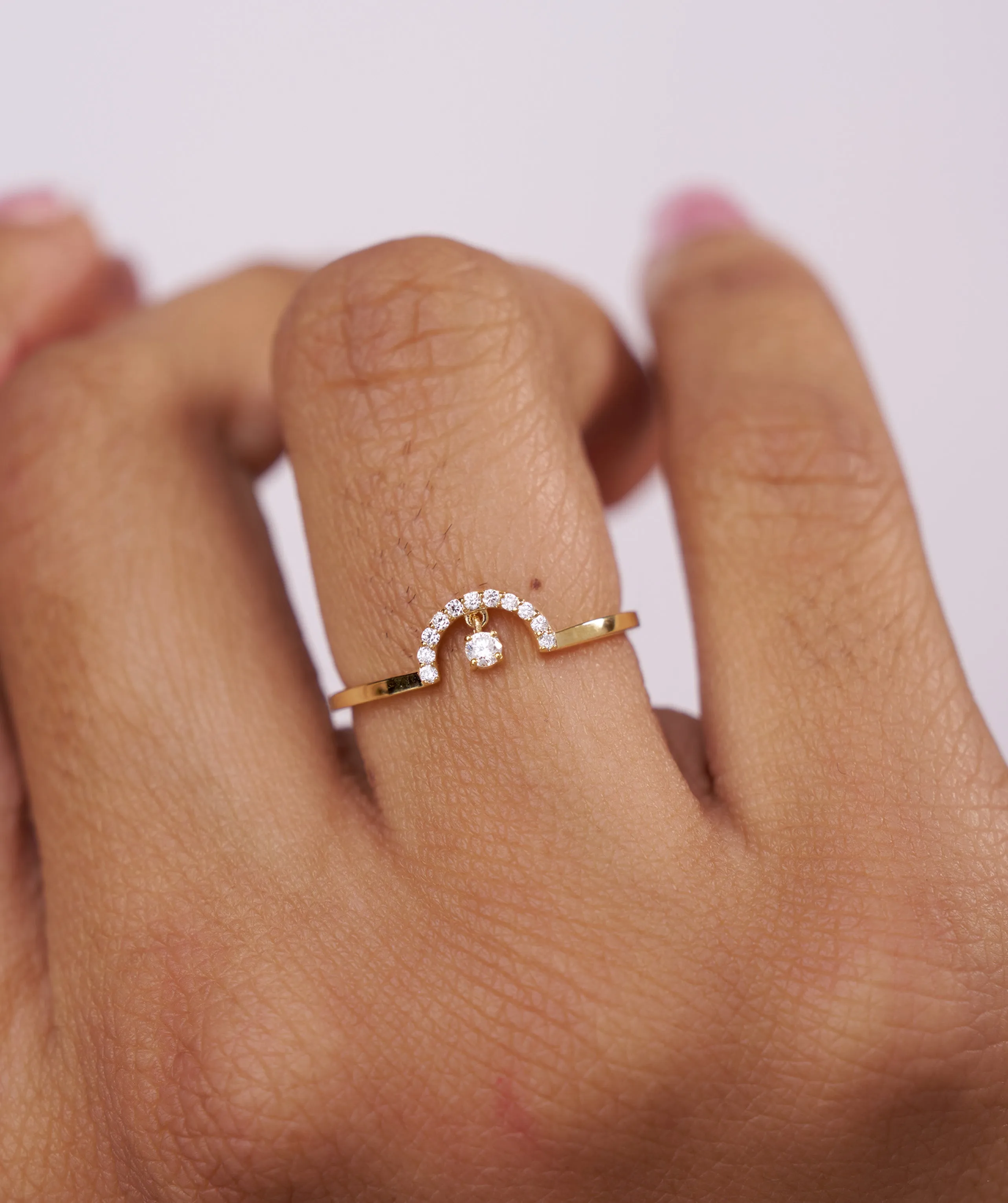 Pavé Arch Ring with Center Diamond