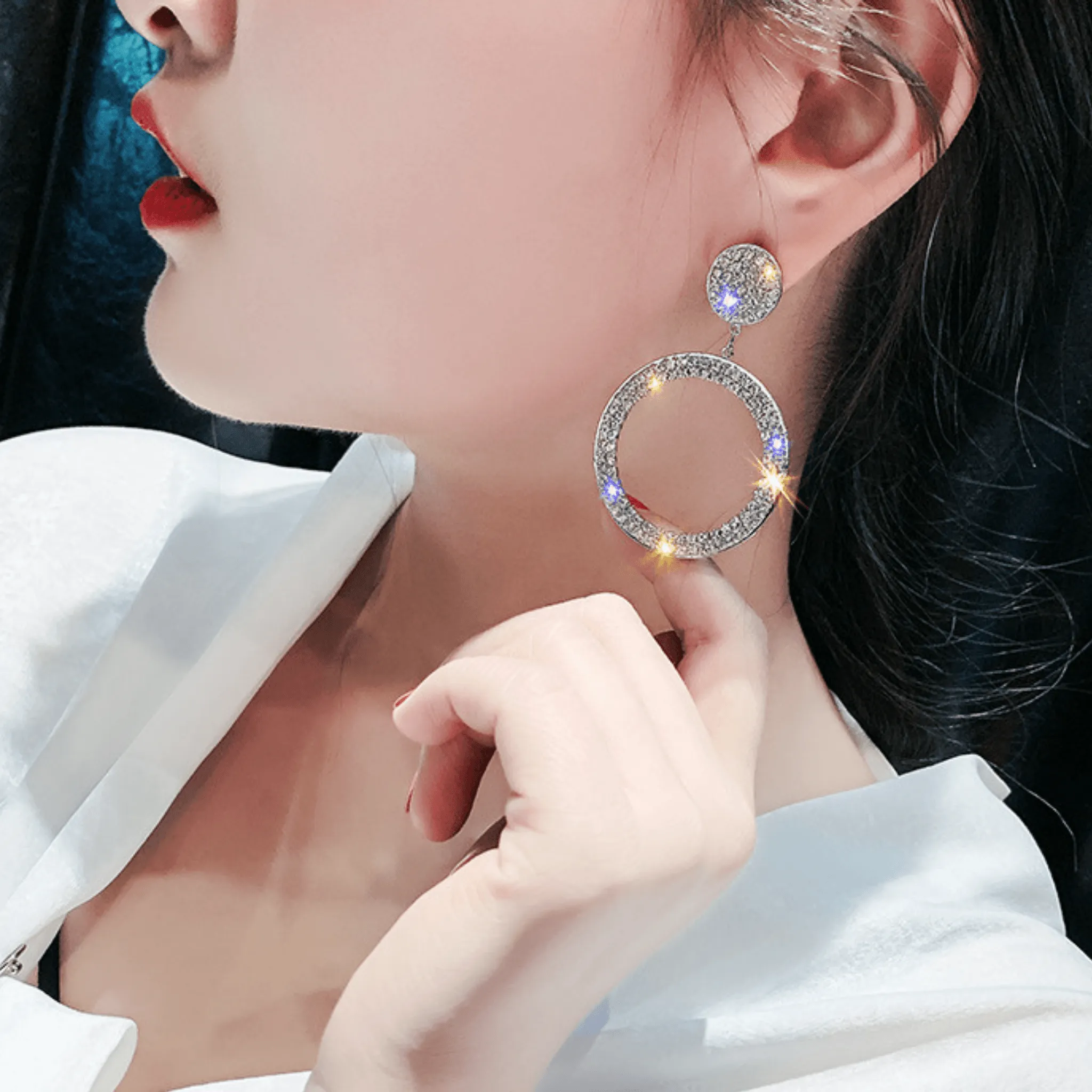 Pave Rinestone Circle Earrings