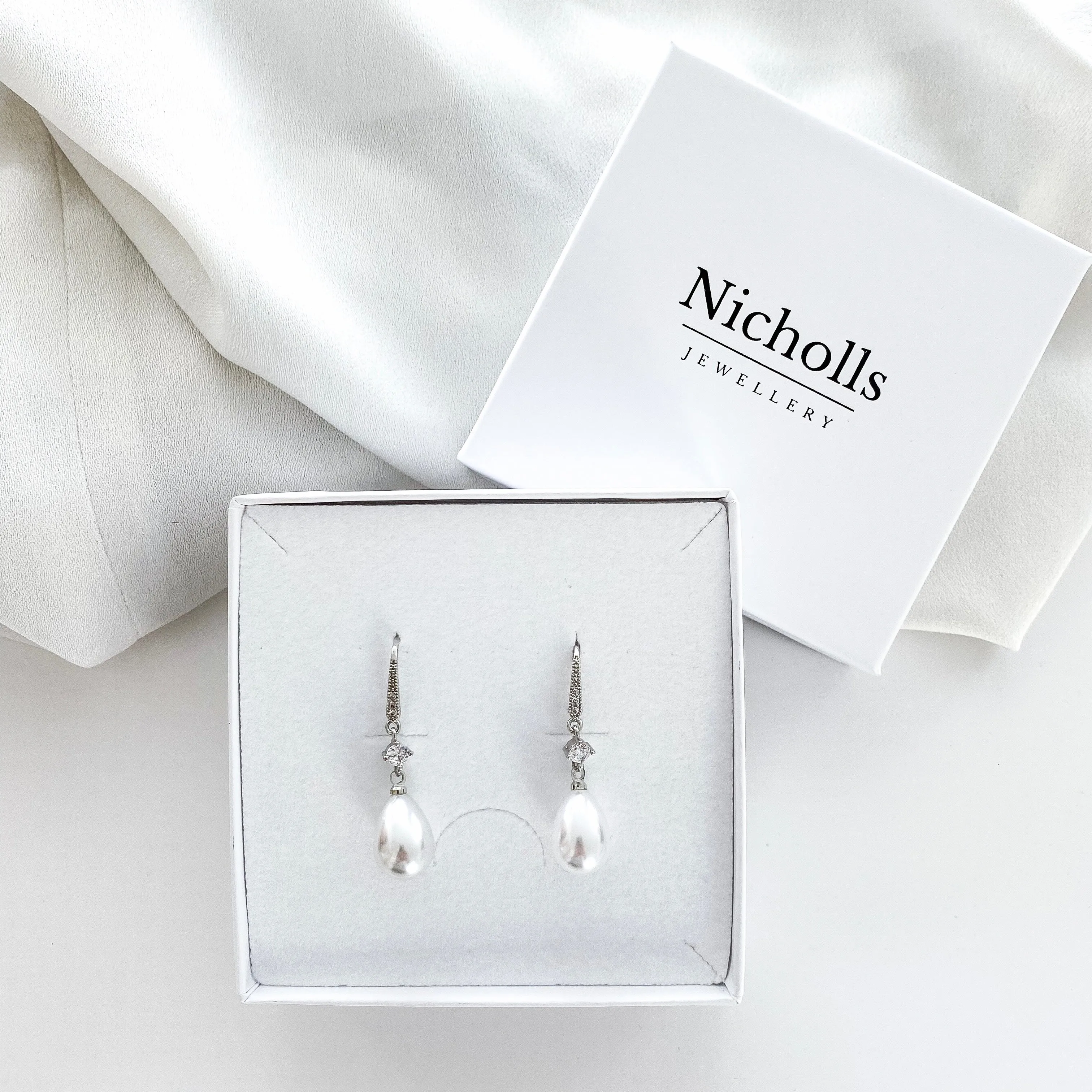 Pearl Drop and Crystal Hook Earrings