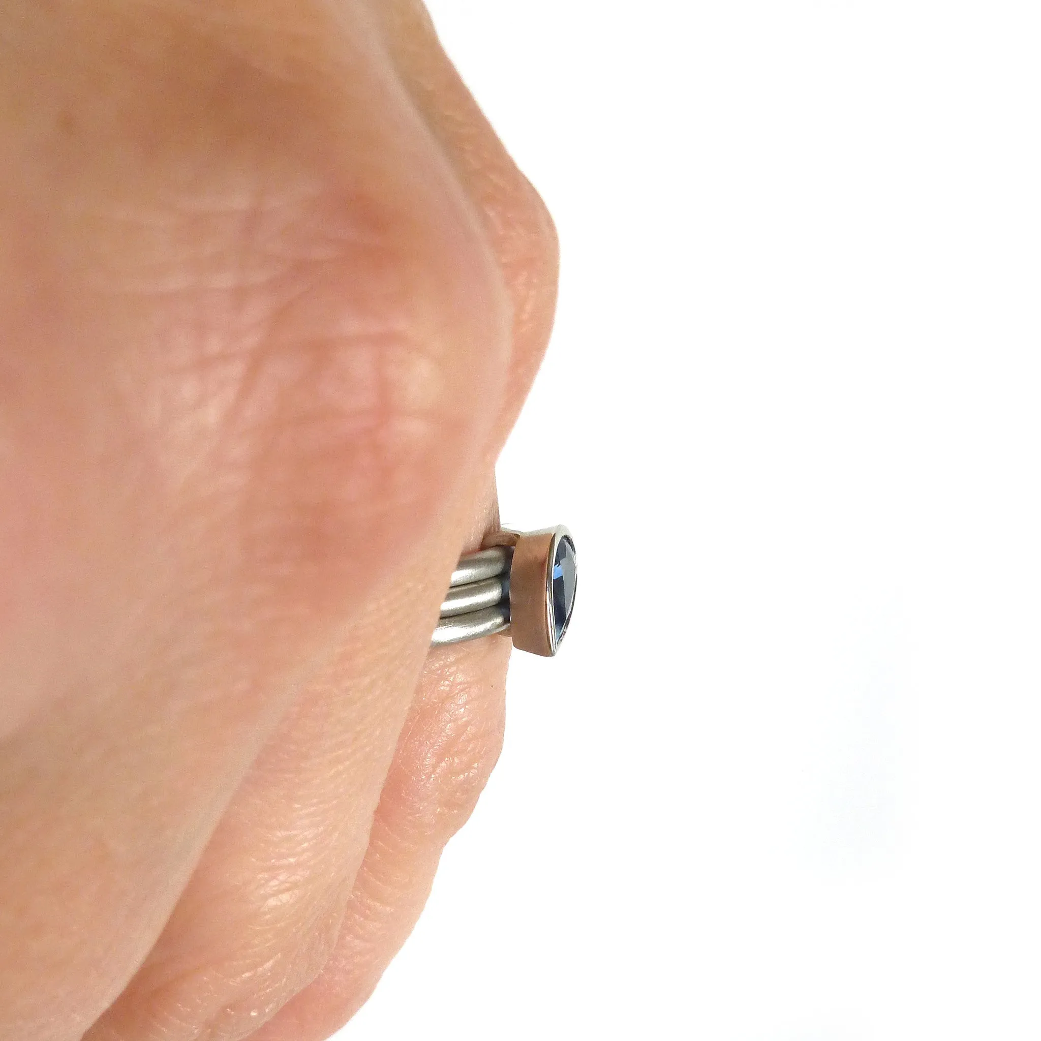 Platinum and Cornflower Blue Sapphire Triple Band Ring