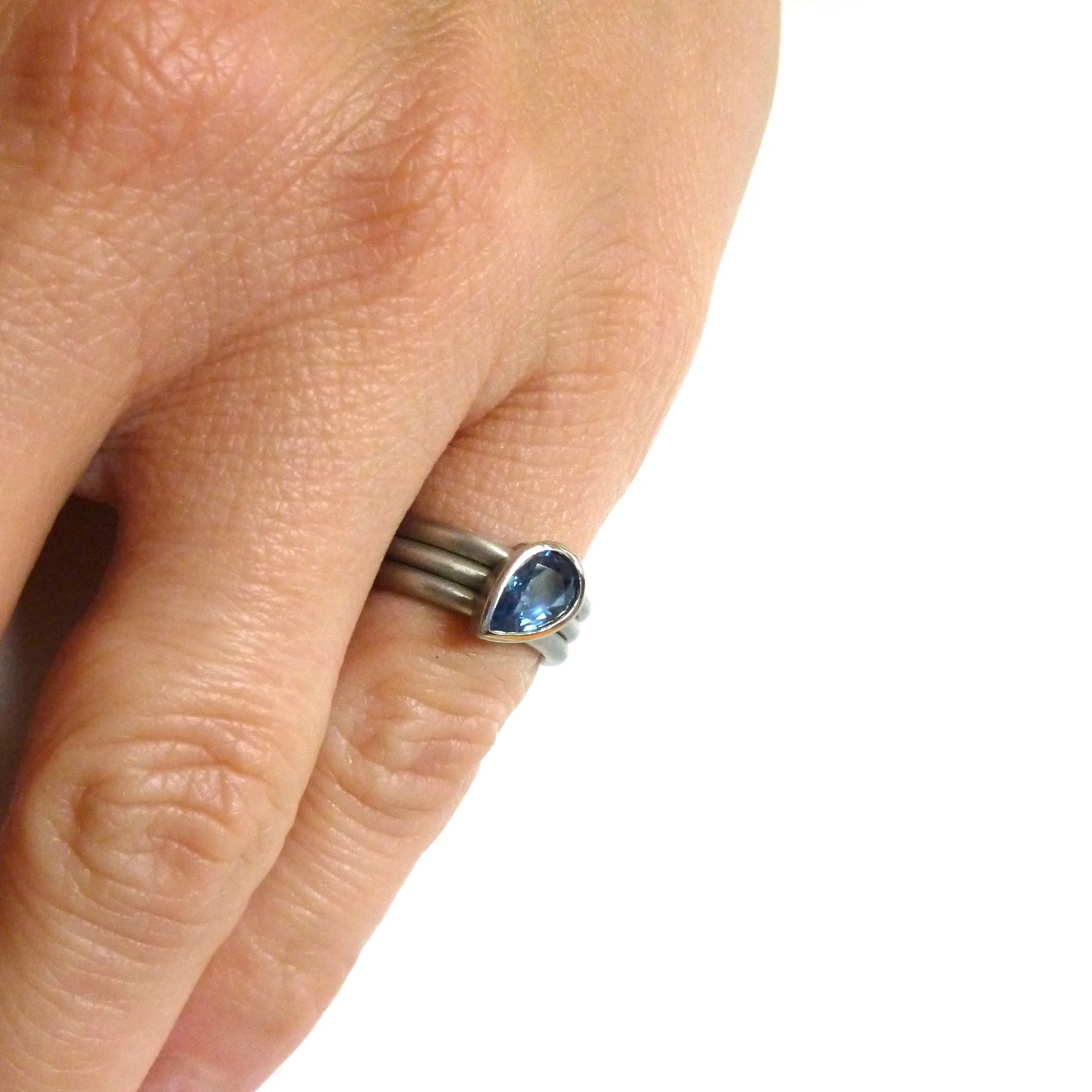 Platinum and Cornflower Blue Sapphire Triple Band Ring