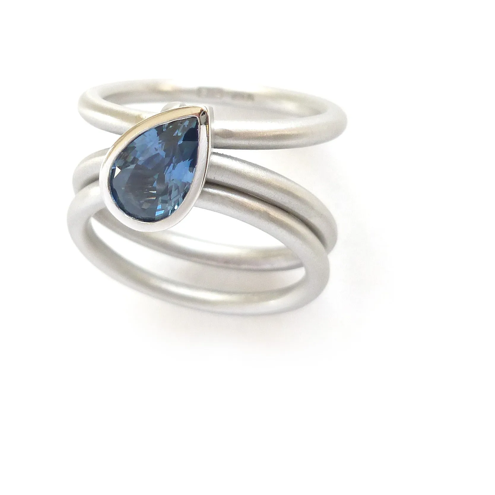 Platinum and Cornflower Blue Sapphire Triple Band Ring