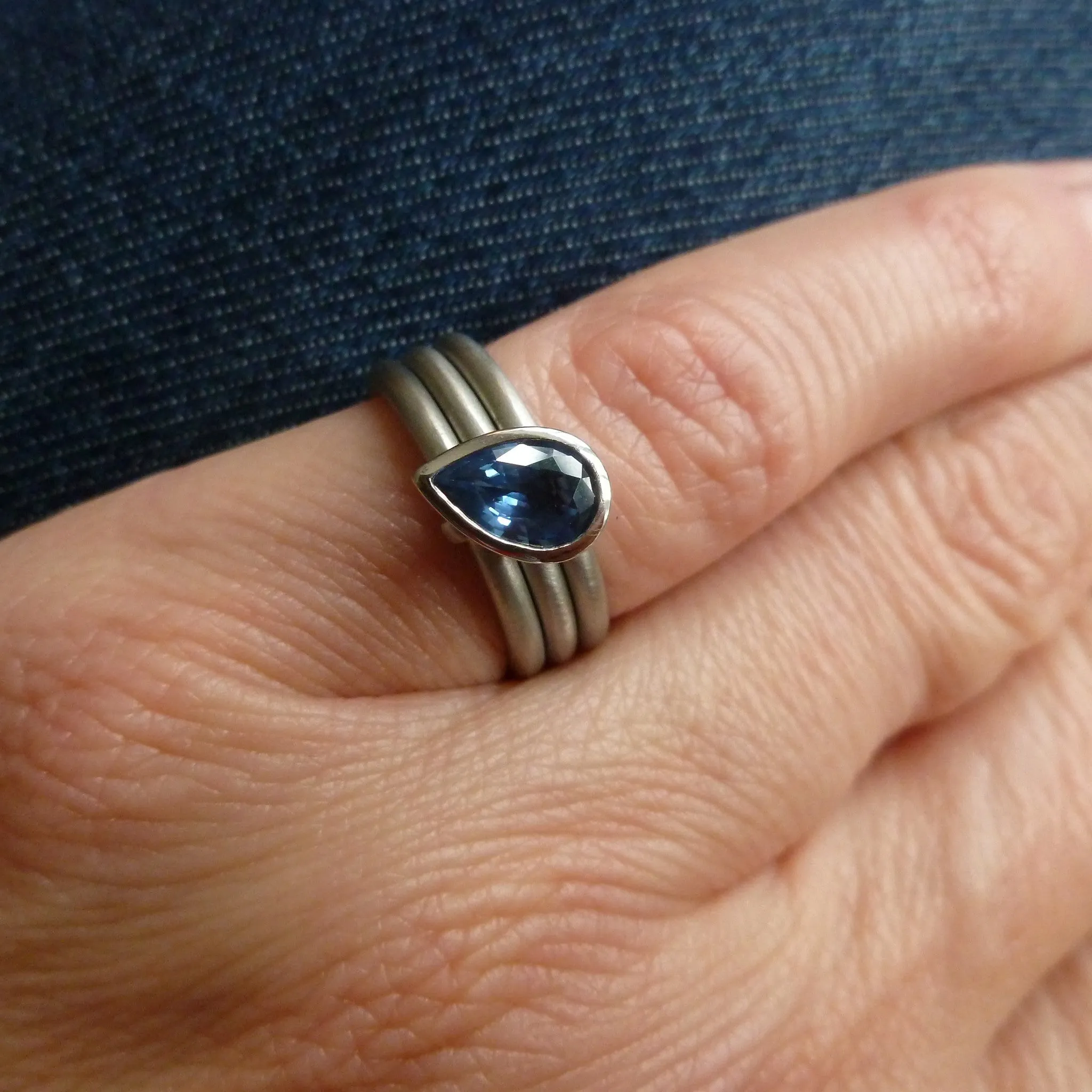 Platinum and Cornflower Blue Sapphire Triple Band Ring