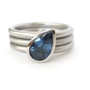 Platinum and Cornflower Blue Sapphire Triple Band Ring