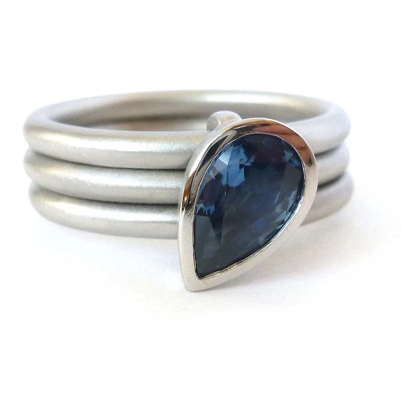 Platinum and Cornflower Blue Sapphire Triple Band Ring