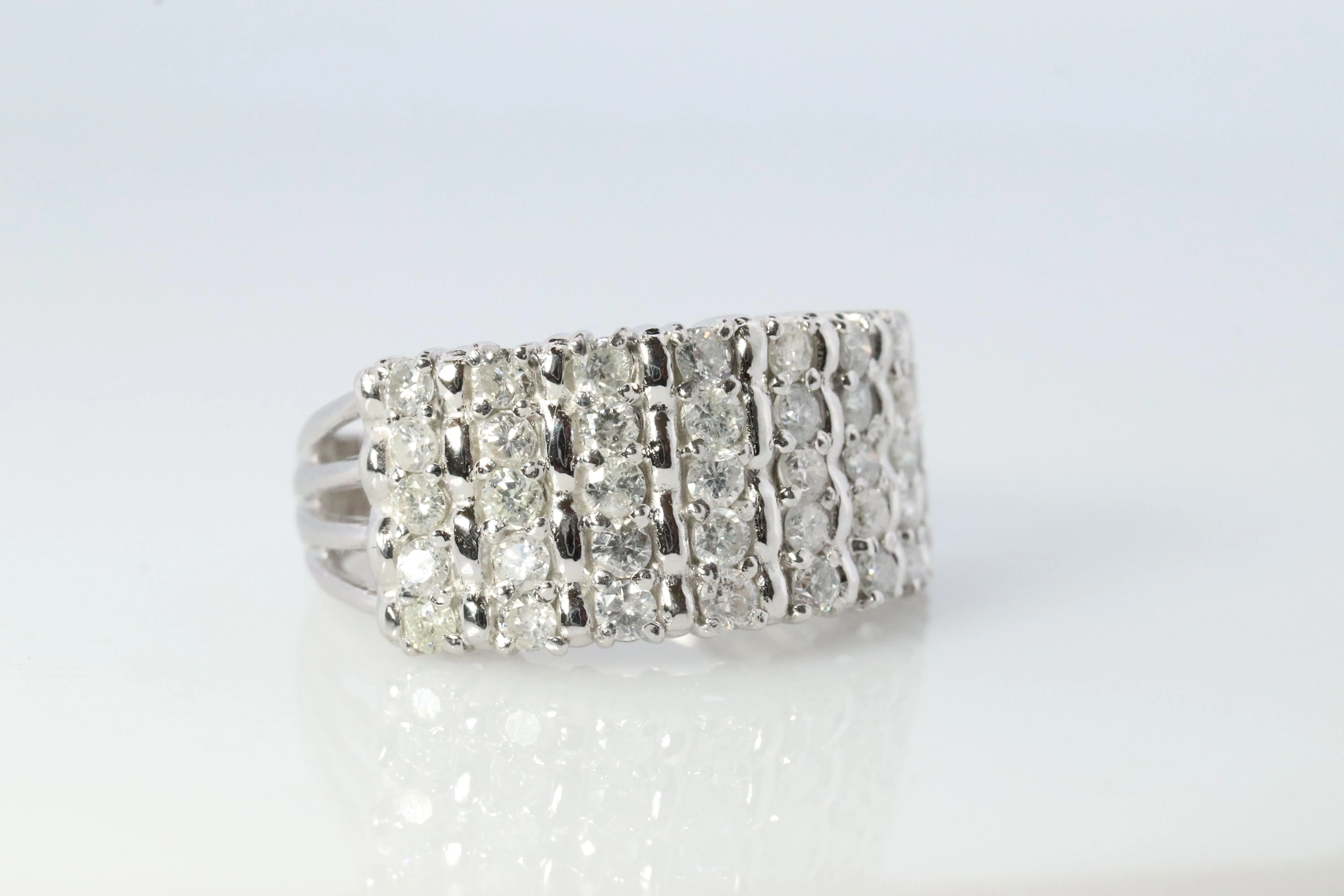 Platinum Diamond Cluster ring PT900 1ctw diamonds in 4 rows Pave Encrusted band