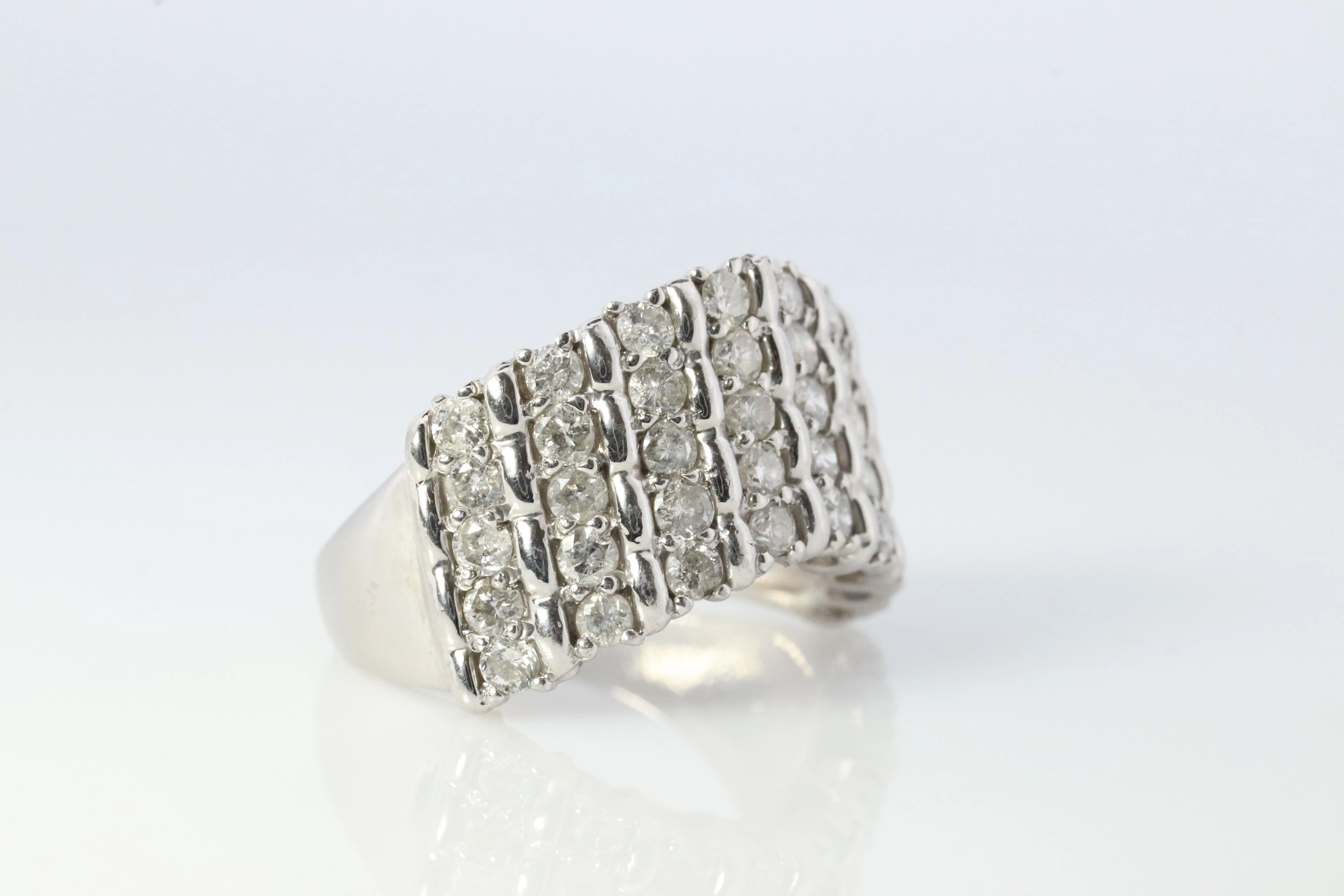 Platinum Diamond Cluster ring Wave PT900 1ctw diamonds in 4 rows Encrusted band