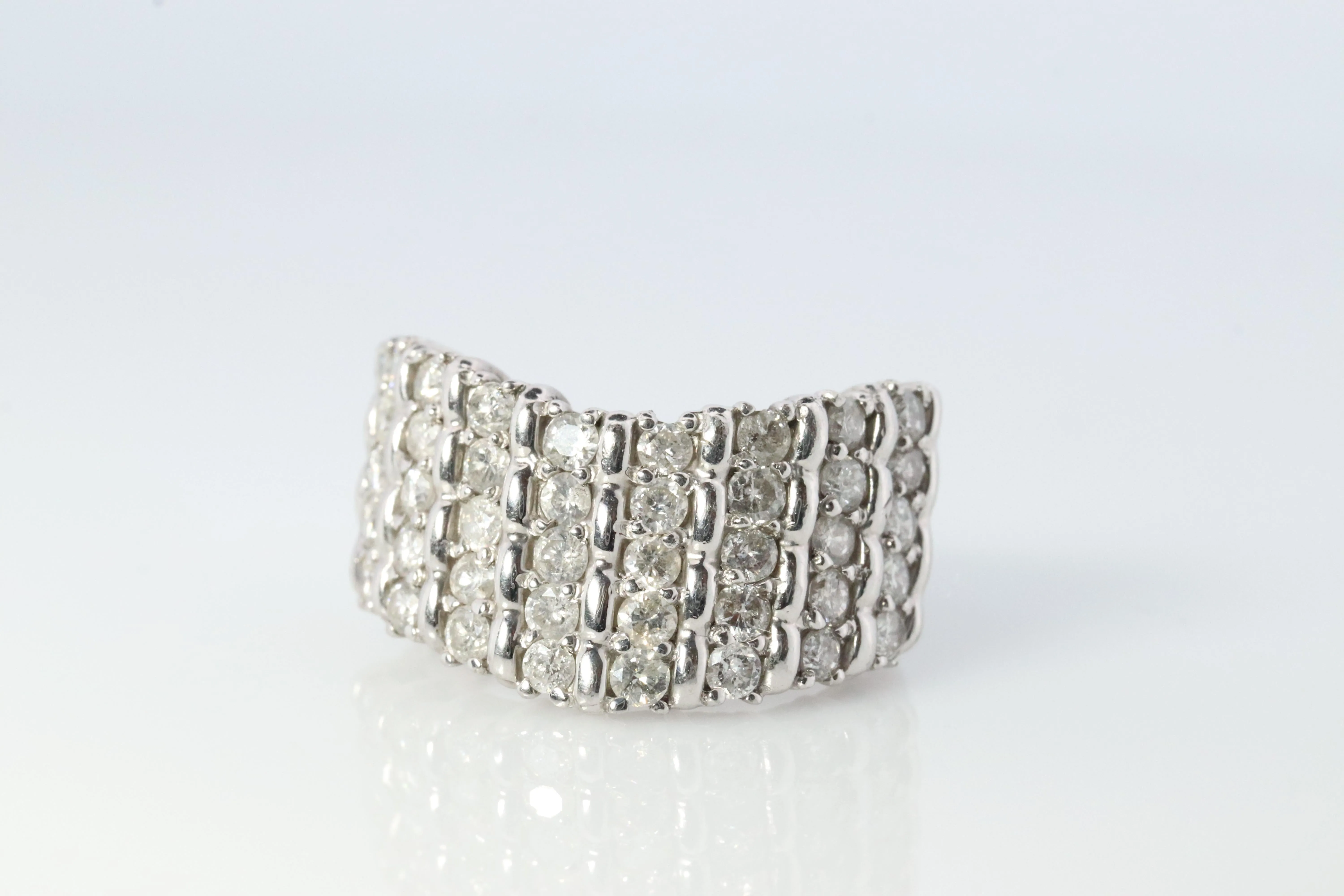 Platinum Diamond Cluster ring Wave PT900 1ctw diamonds in 4 rows Encrusted band